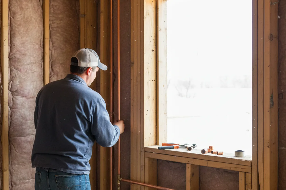 Licensed plumber running new copper supply lines in a Belvidere home